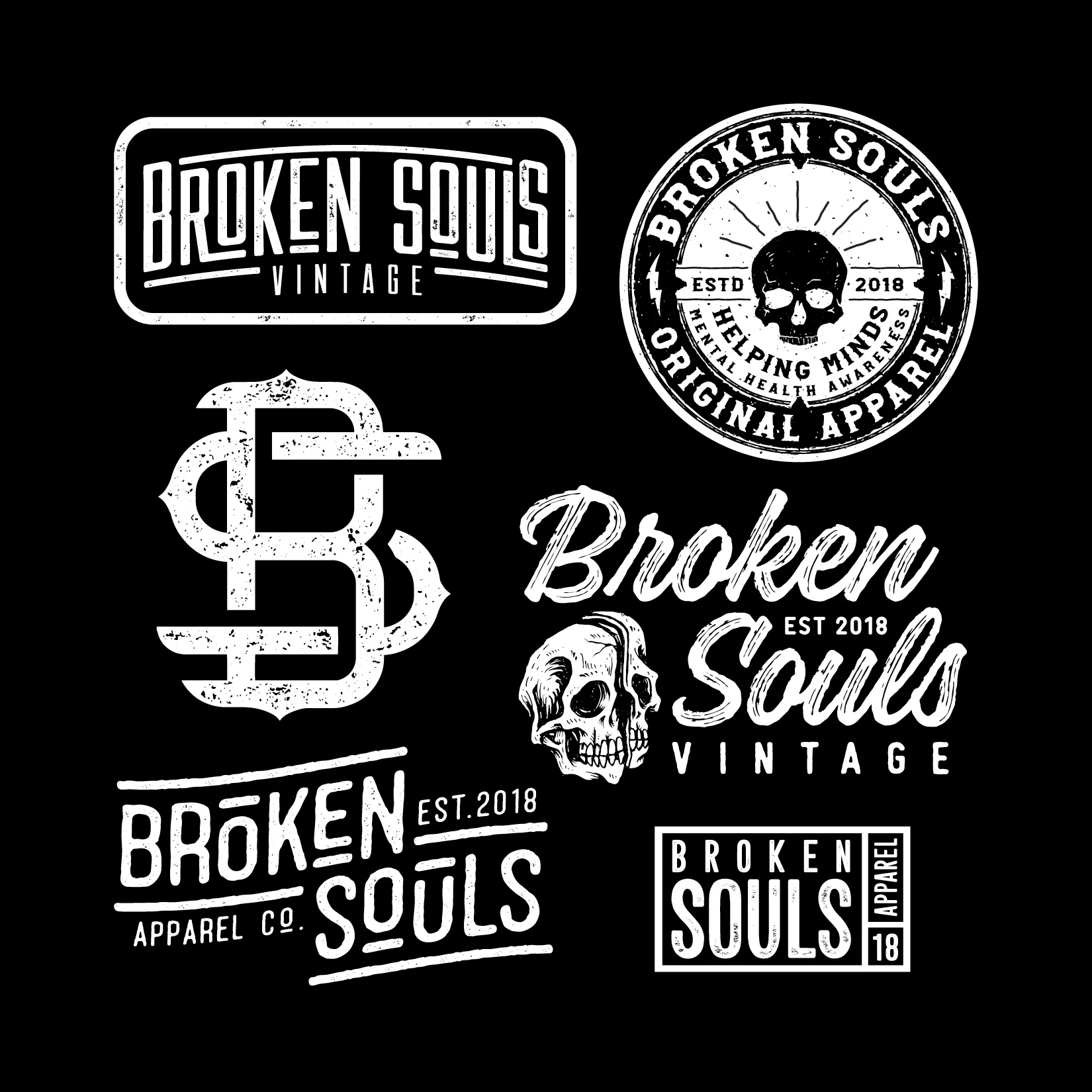 Broken Souls Vintage — collection of distressed vintage logo designs