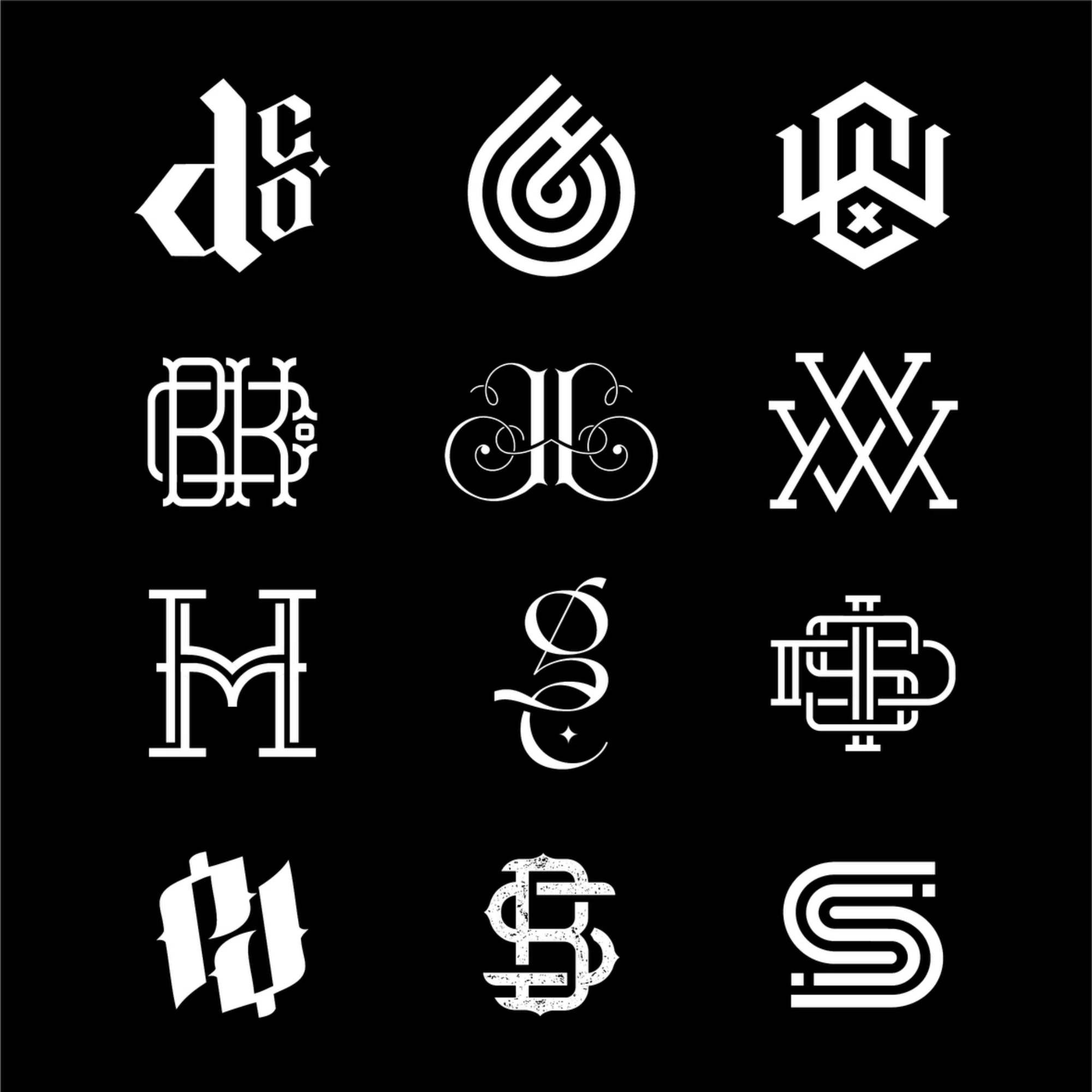 Collection of custom lettering and monogram designs