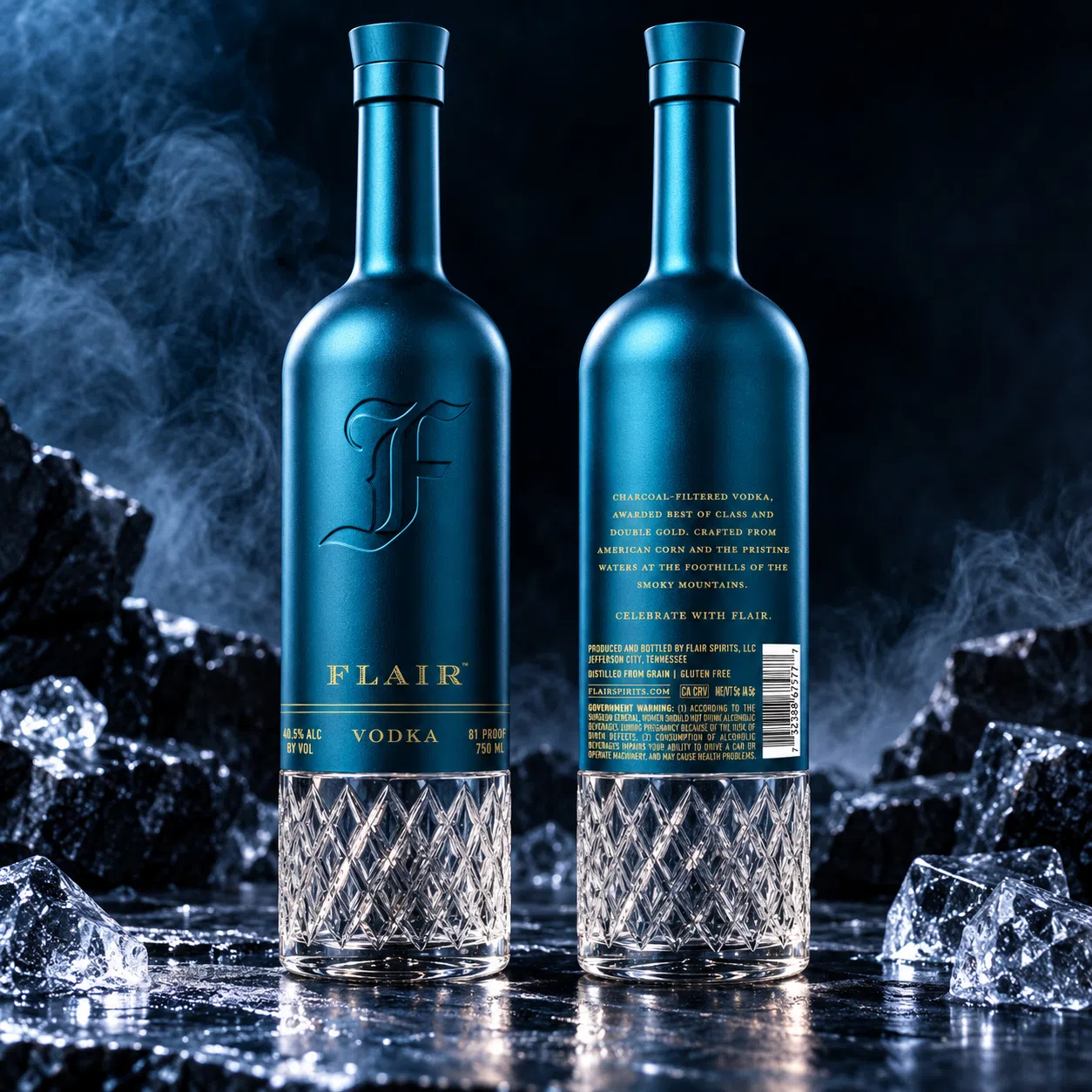 Flair Spirits bottle packaging and label design