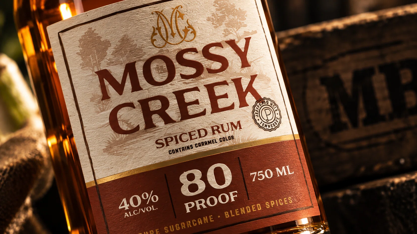 Mossy Creek Spiced Rum front label detail