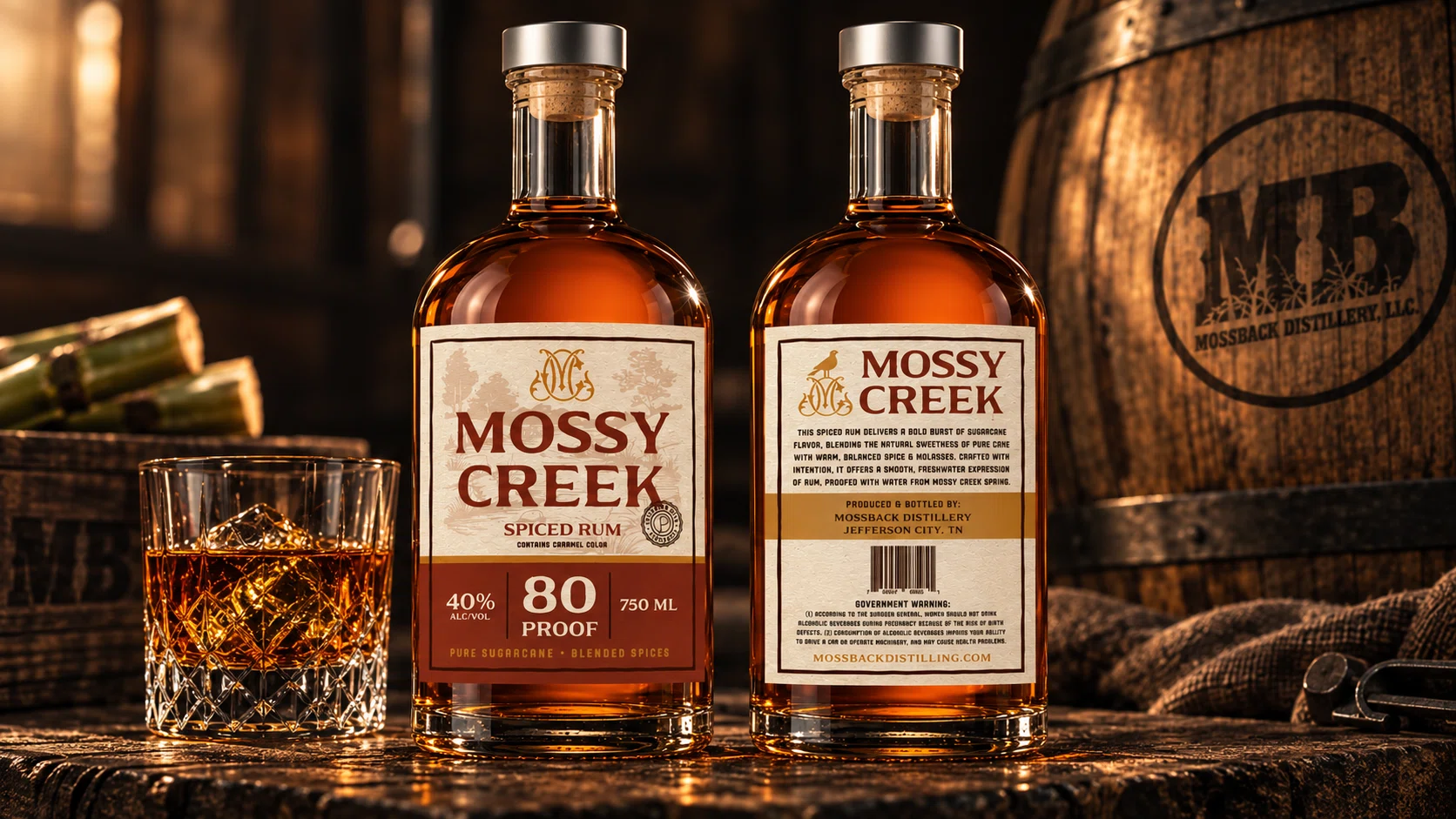 Mossy Creek Spiced Rum front and back