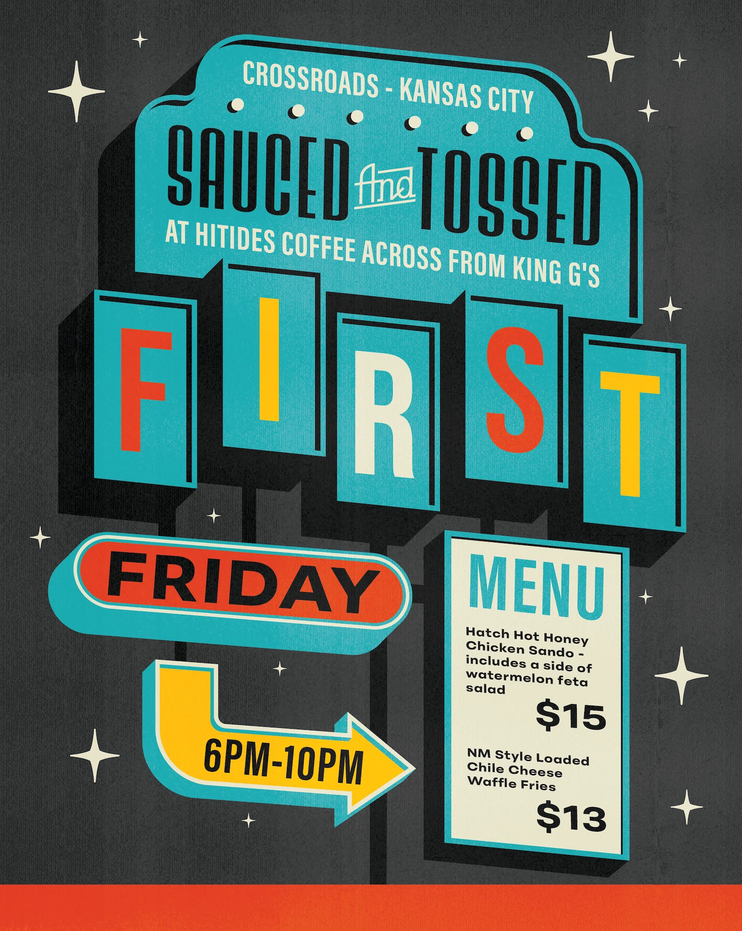 Sauced & Tossed First Friday event graphic