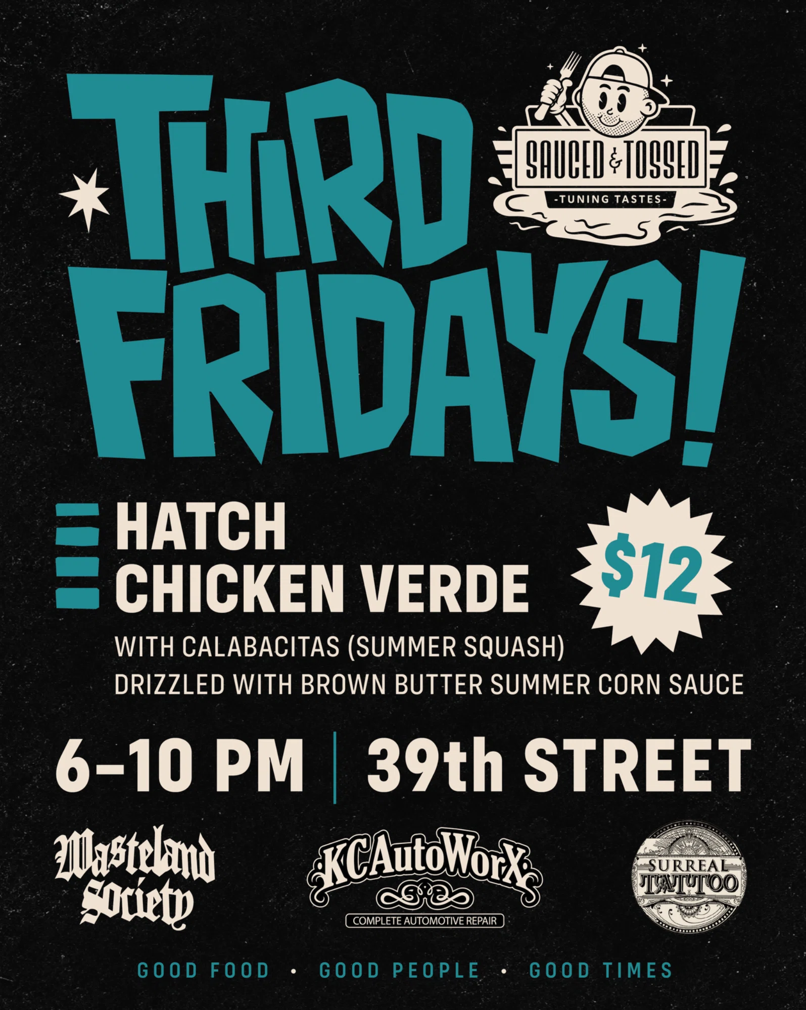 Sauced & Tossed Third Fridays event graphic